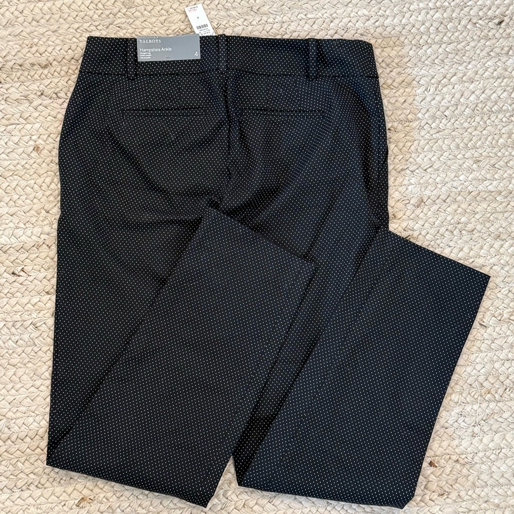 NWT~Talbots~Pants~Women’s 4~Black w/Dots~Ankle~Sits At Waist~Straight Leg~Slim